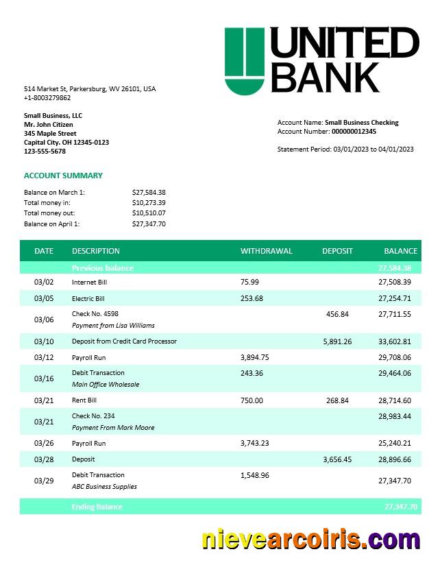 United Bank enterprise account statement
